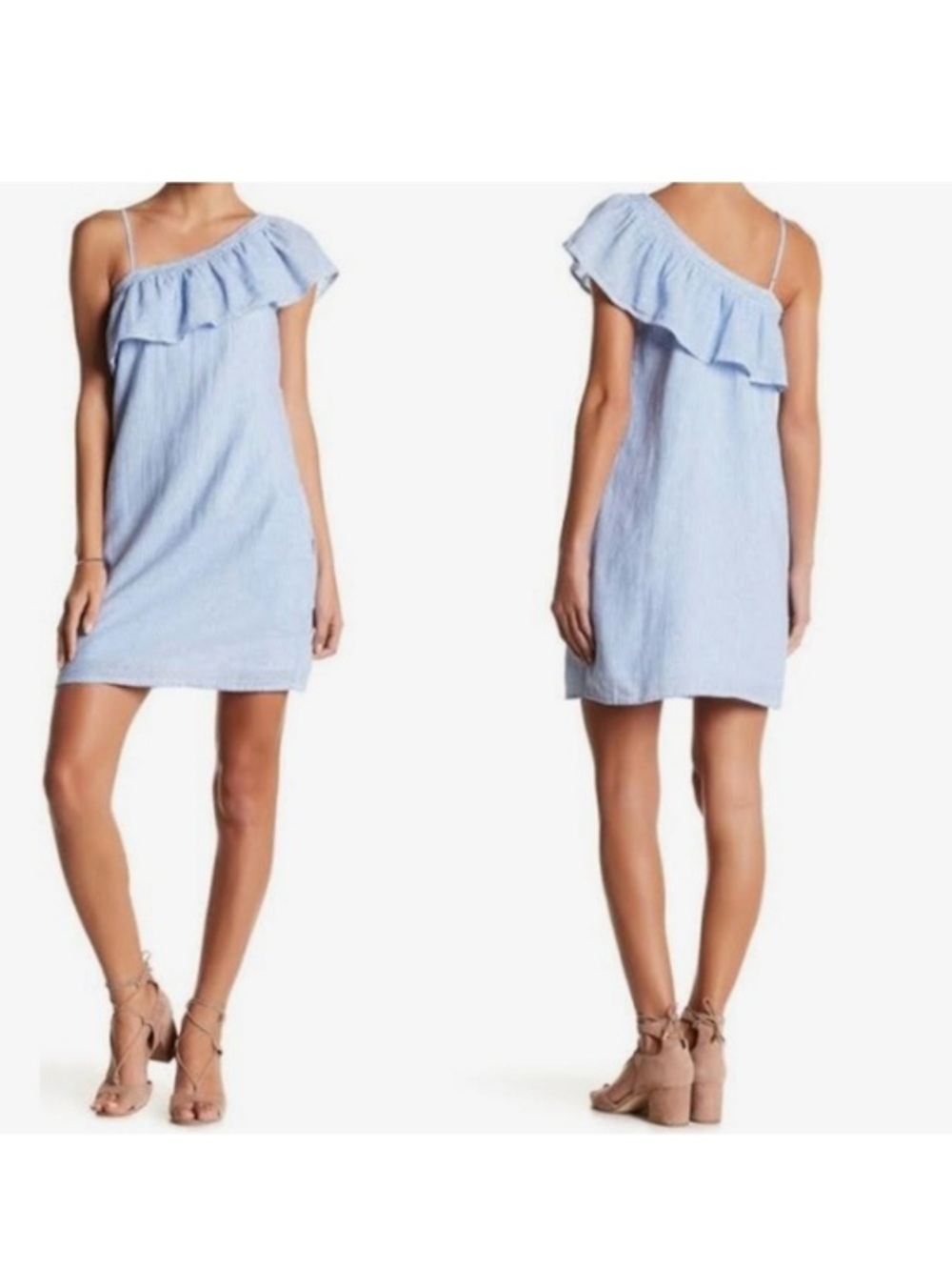 BeachLunchLounge Jessmina Stripe Asymmetrical Linen-Blend Dress 2 pockets Sz L